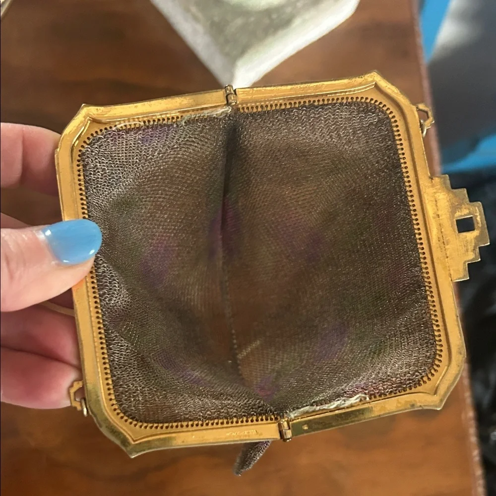 Antique Art Deco Dresden Mesh Watercolor Floral Purse Handbag - Picture 14 of 15